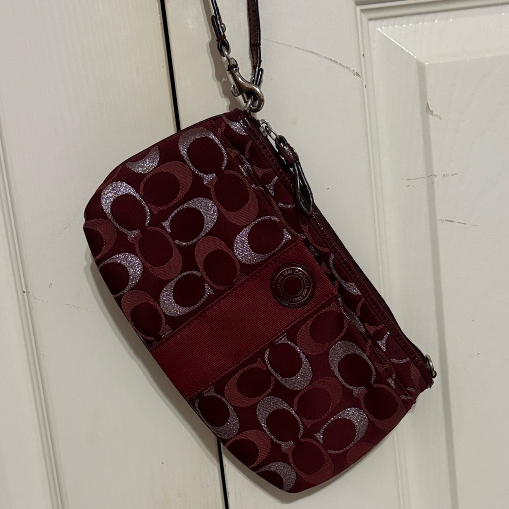 Coach Burgundy Signature Wristlet